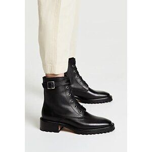 Rachel Comey Dame Kidskin Leather Lace Up Combat Boots Black Size 8.5